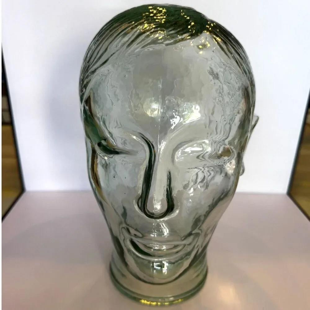 Fabulous vintage glass head with face and molded hair, ears; must see RARE
